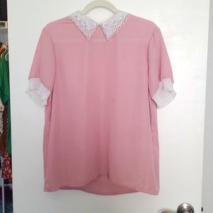 Pink and white collared blouse